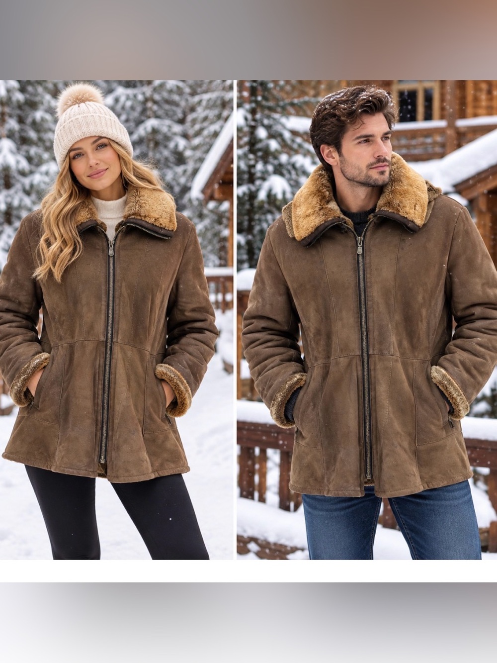 Sheepskin coat Unisex Brown Shearling Zip-Front Coat